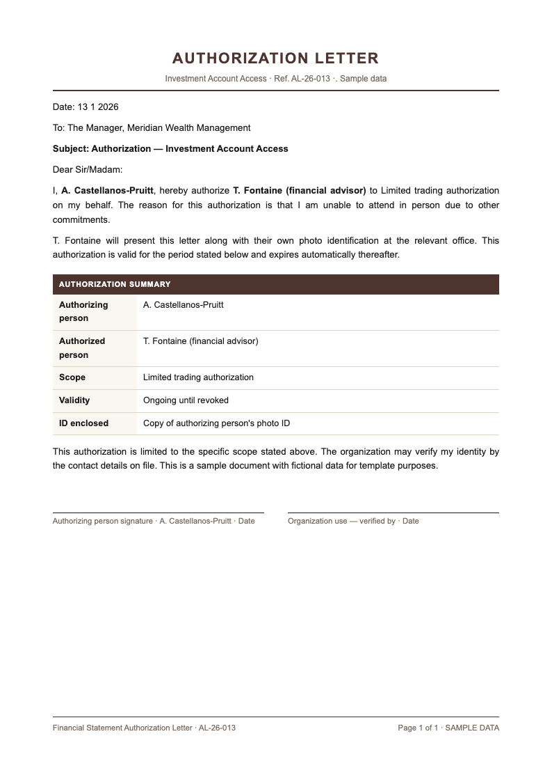 Financial statement authorization letter